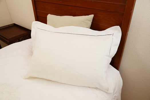 Extra Fancy Winter White Linen Hemstitch Pillow Case - Queen